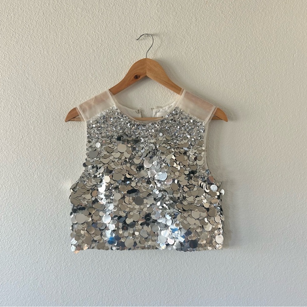 Aje Celeste Sequin Shell Top & Cherie Mini Skirt Set in Silver - Picture 2 of 11